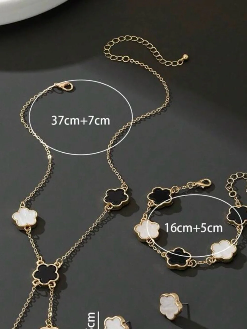 Gold Clover Necklace, Bracelet & Earrings Set - White Inlay - Picture 7 of 8